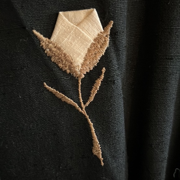 Vintage 1950’s Black Sheath Dress With Fabric Flowers Medium - Picture 3 of 6